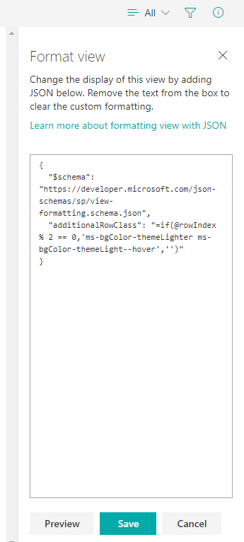 JSON Code for Alternating Row Colors in the Modern SharePoint UI