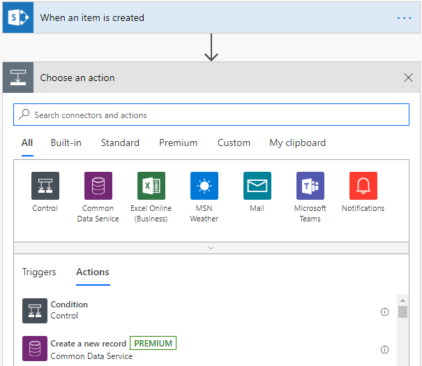 Microsoft Flow Add an Action