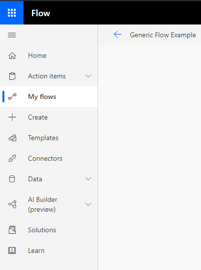 Microsoft Flow Left Menu