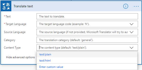 Microsoft Flow Translate Text
