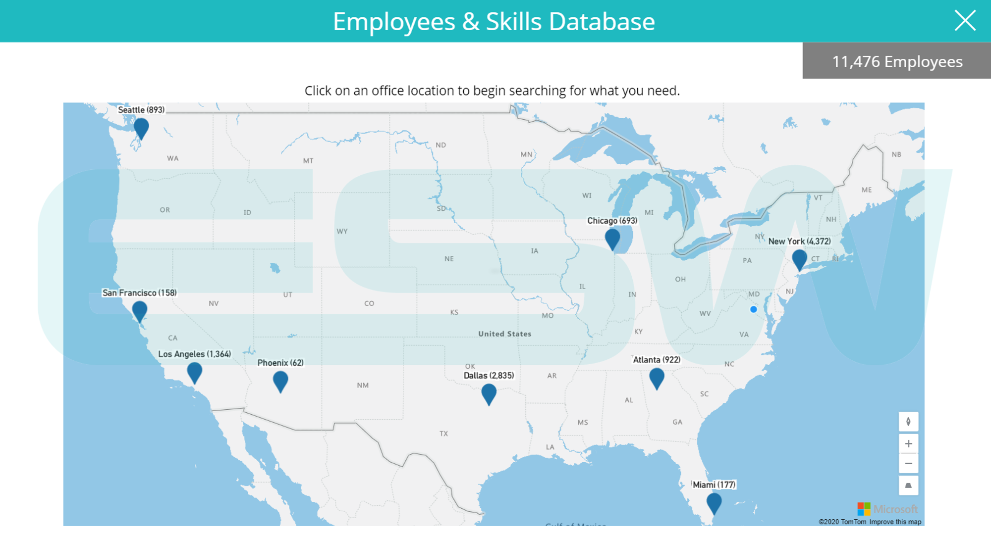 An Example of an Employee Profile and Skills Database Mapping Dashboard in Power Apps.