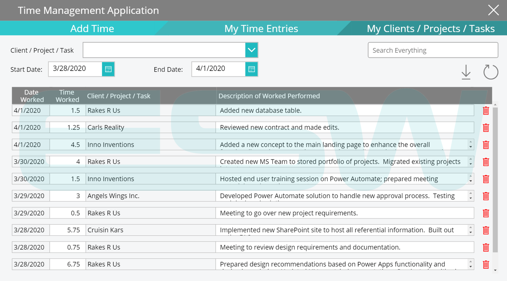 An example of Managing Time Entries with Microsoft Power Apps