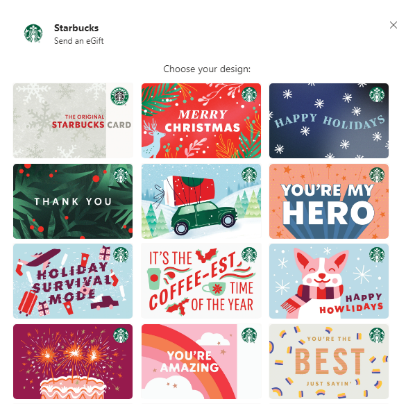 See Card Designs for Starbucks App in Microsoft Teams