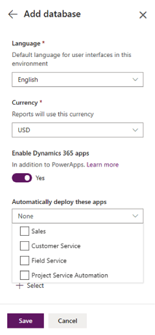 Add a database while Creating Power Apps using CDS