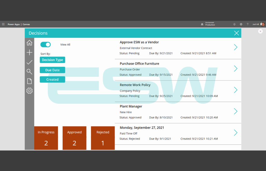 Example of a Finance Decision Management Power App