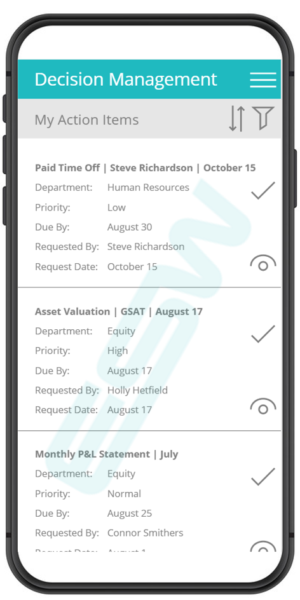 Finance My Action Items Mobile Dashboard Example