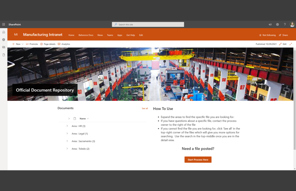 Example of Manufacturing Document Management in SharePoint Online