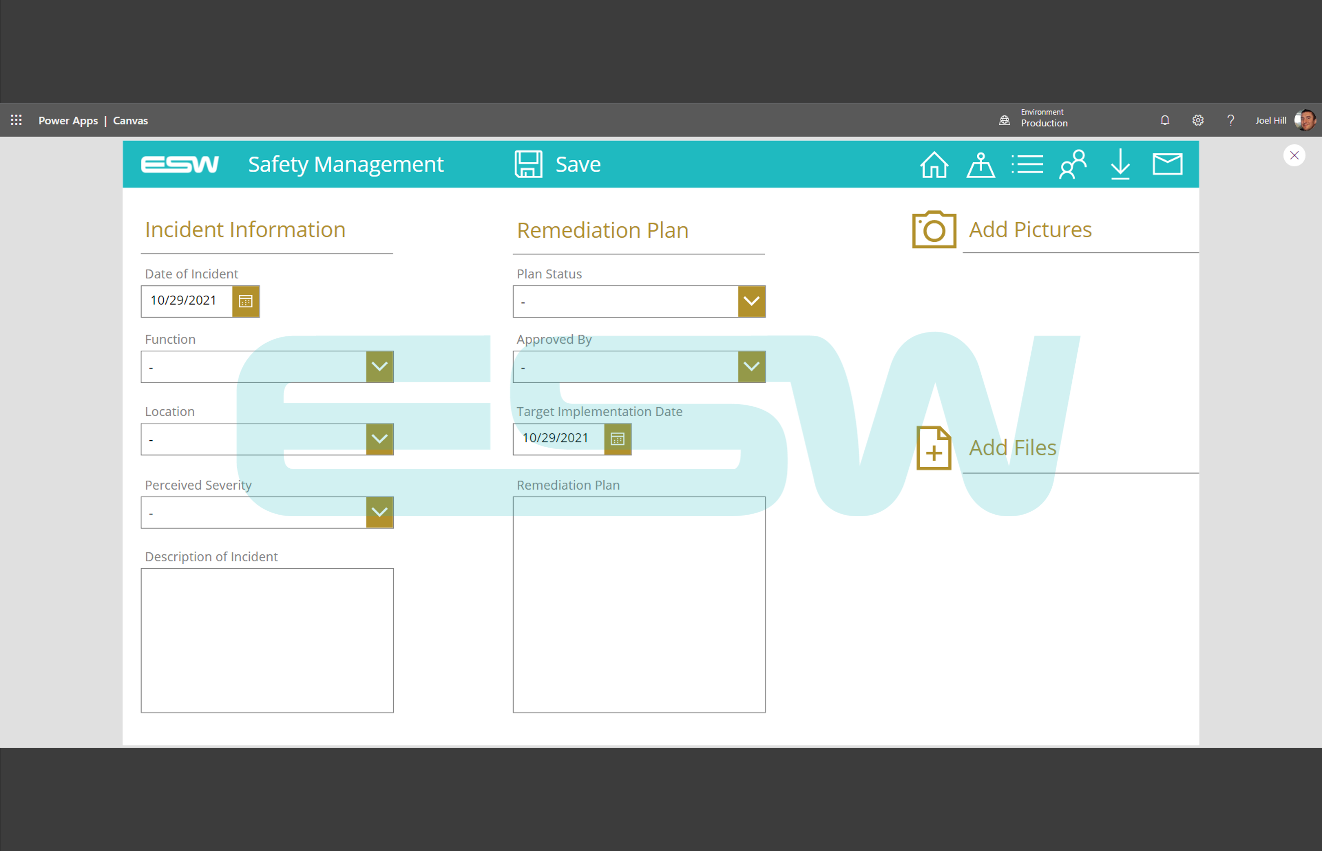 Example of a Manufacturing Managing Safety Using Power Apps