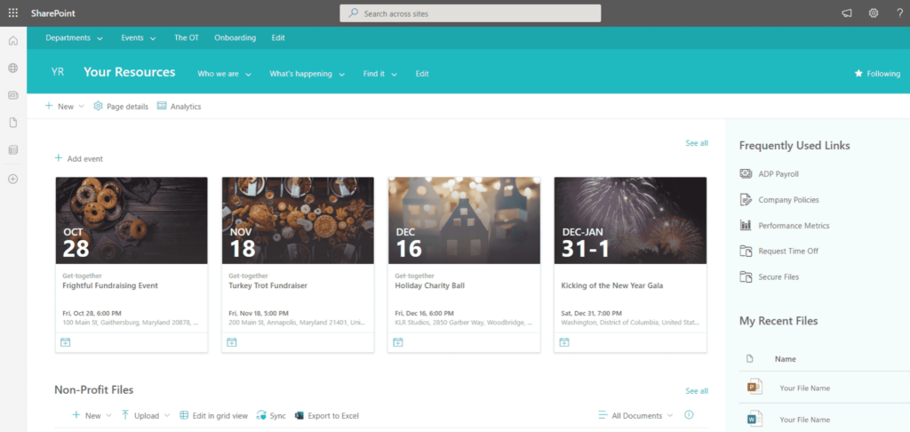 Sharepoint nonprofit intranet example